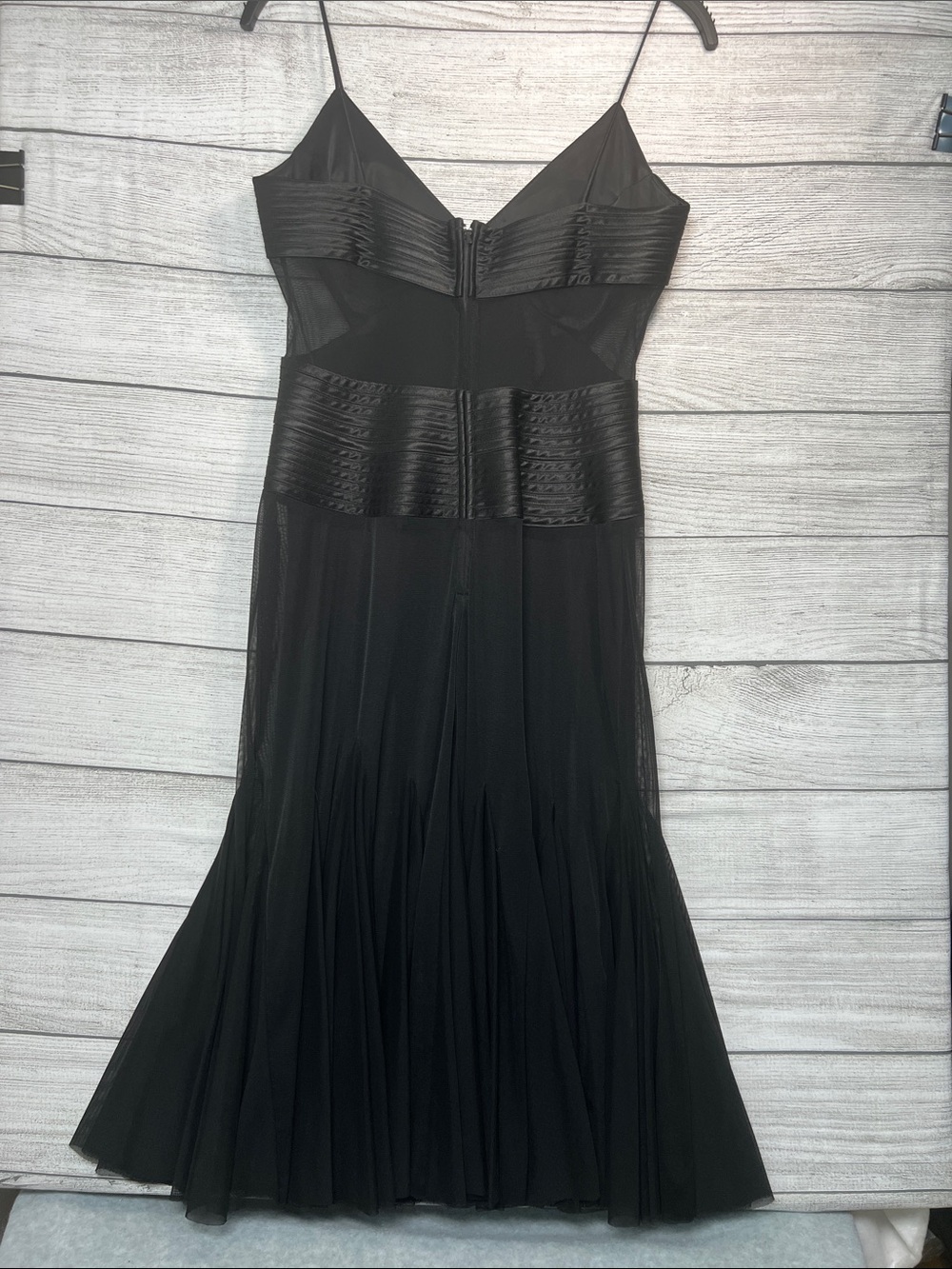 Cache Black Mesh Godet Midi Dress 8 Satin Y2K Evening Cocktail Vintage Feminine - Picture 5 of 10
